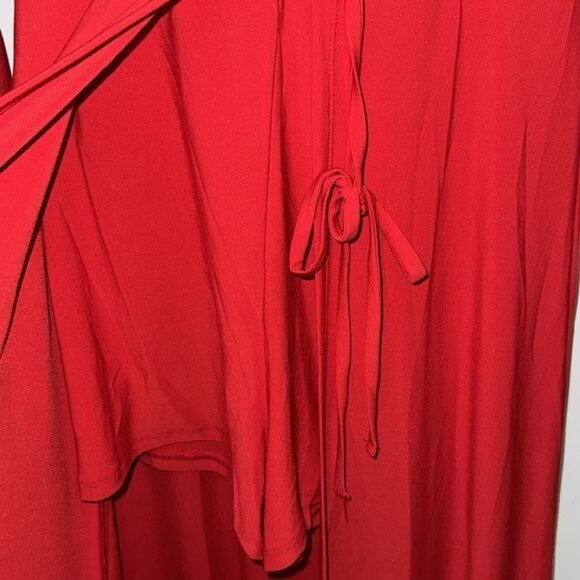 Red Venus Long Sleeve Jumpsuit With Open Front Skirt Overlay Strappy Neckline & - Picture 7 of 12